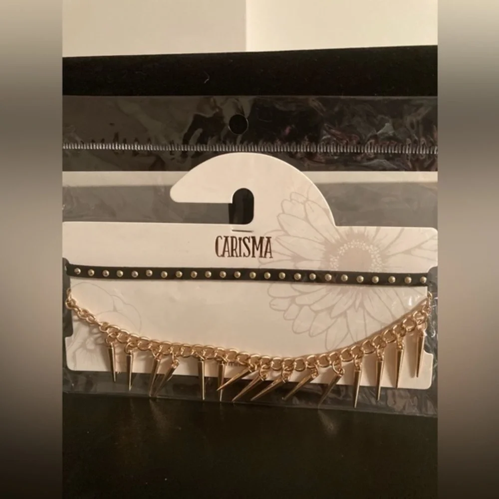 Charisma choker set. 2 prices. Black with golden studs.